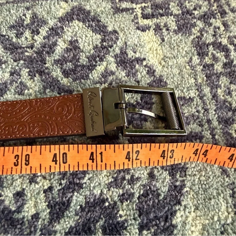 Robert Graham Chocolate Brown Genuine Leather Western Paisley Boho Belt Sz 36
